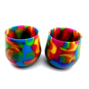Silicone Cup Silipint 12oz Wine Tumbler Lot of 2 Set Rainbow Multicolor Swirl